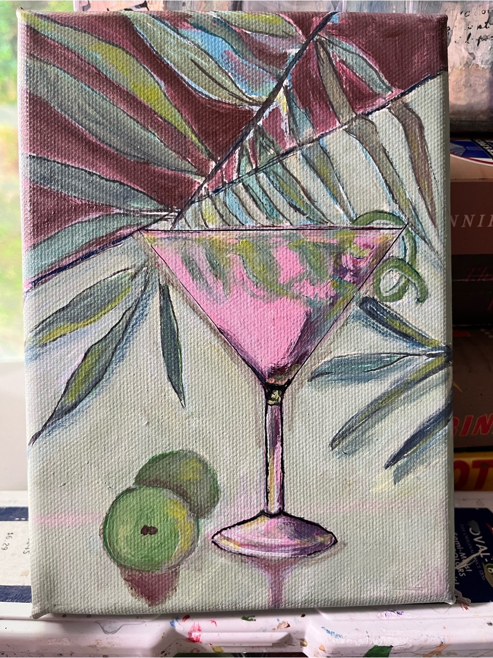Original acrylic painting of Cosmopolitan cocktail 5”x7”
